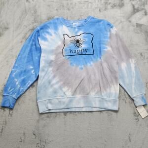 NEW Dreamsicle Sweatshirt Womens L Blue Taupe Sky Tie Dye BEE HAPPY OREGON State